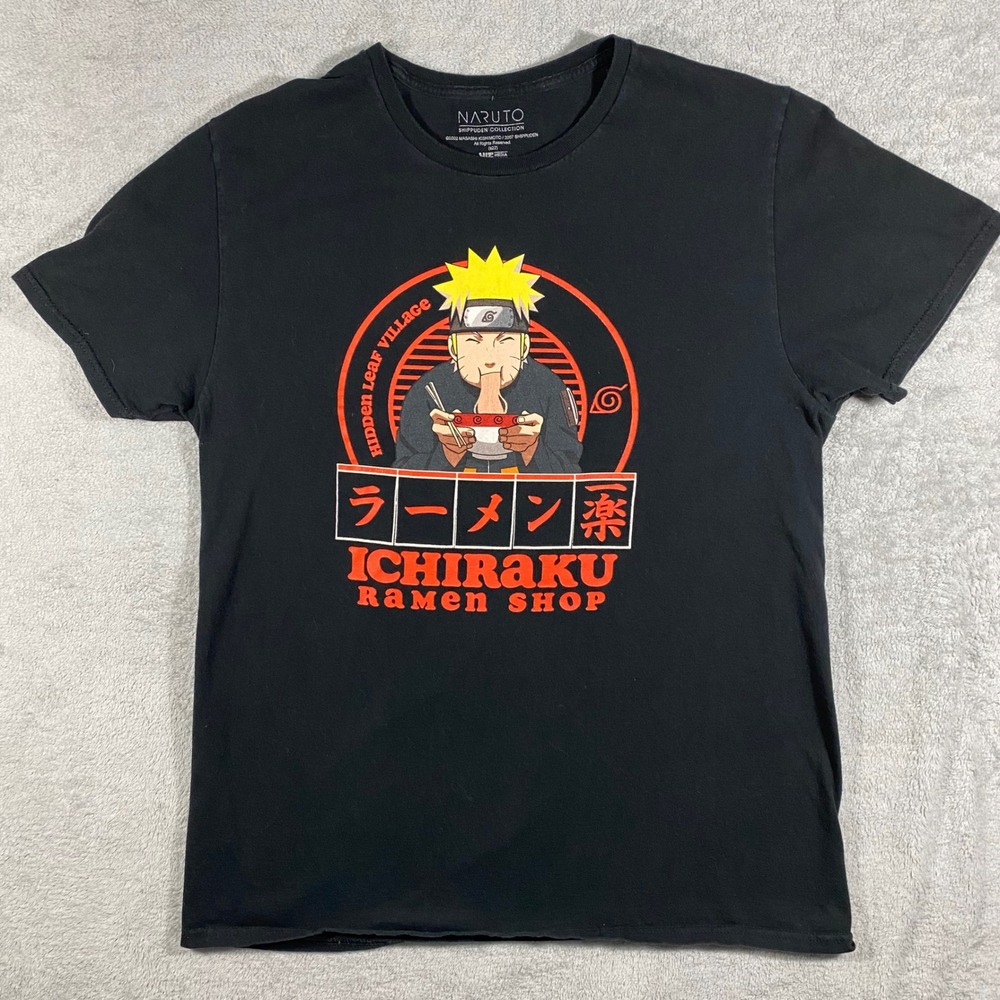 Naruto Shippuden Graphic T-Shirt Mens Medium Black Excellent Ichiraku Ramen Shop